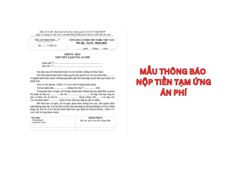 Mẫu Thông Báo Nộp Tiền Tạm Ứng Án Phí (Vụ Án Hành Chính)