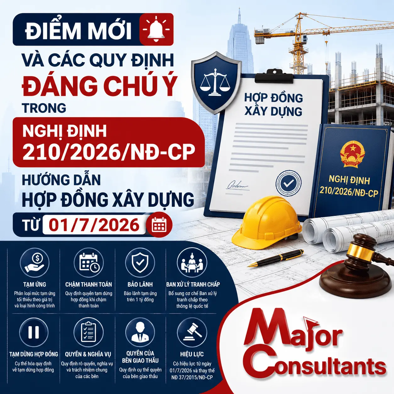 ĐIỂM MỚI VÀ CÁC QUY ĐỊNH ĐÁNG CHÚ Ý TRONG NGHỊ ĐỊNH 210/2026/NĐ-CP HƯỚNG DẪN HỢP ĐỒNG XÂY DỰNG TỪ 1/7/2026