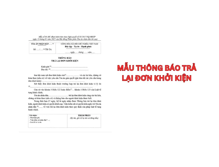 Mẫu Thông Báo Trả Lại Đơn Khởi Kiện Vụ Án Hành Chính