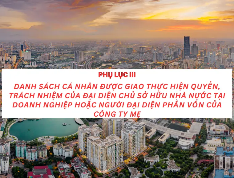 Phụ Lục III Danh Sách Cá Nhân Được Giao Thực Hiện Quyền, Trách Nhiệm Của Đại Diện Chủ Sở Hữu Nhà Nước Tại Doanh Nghiệp Hoặc Người Đại Diện Phần Vốn Của Công Ty Mẹ