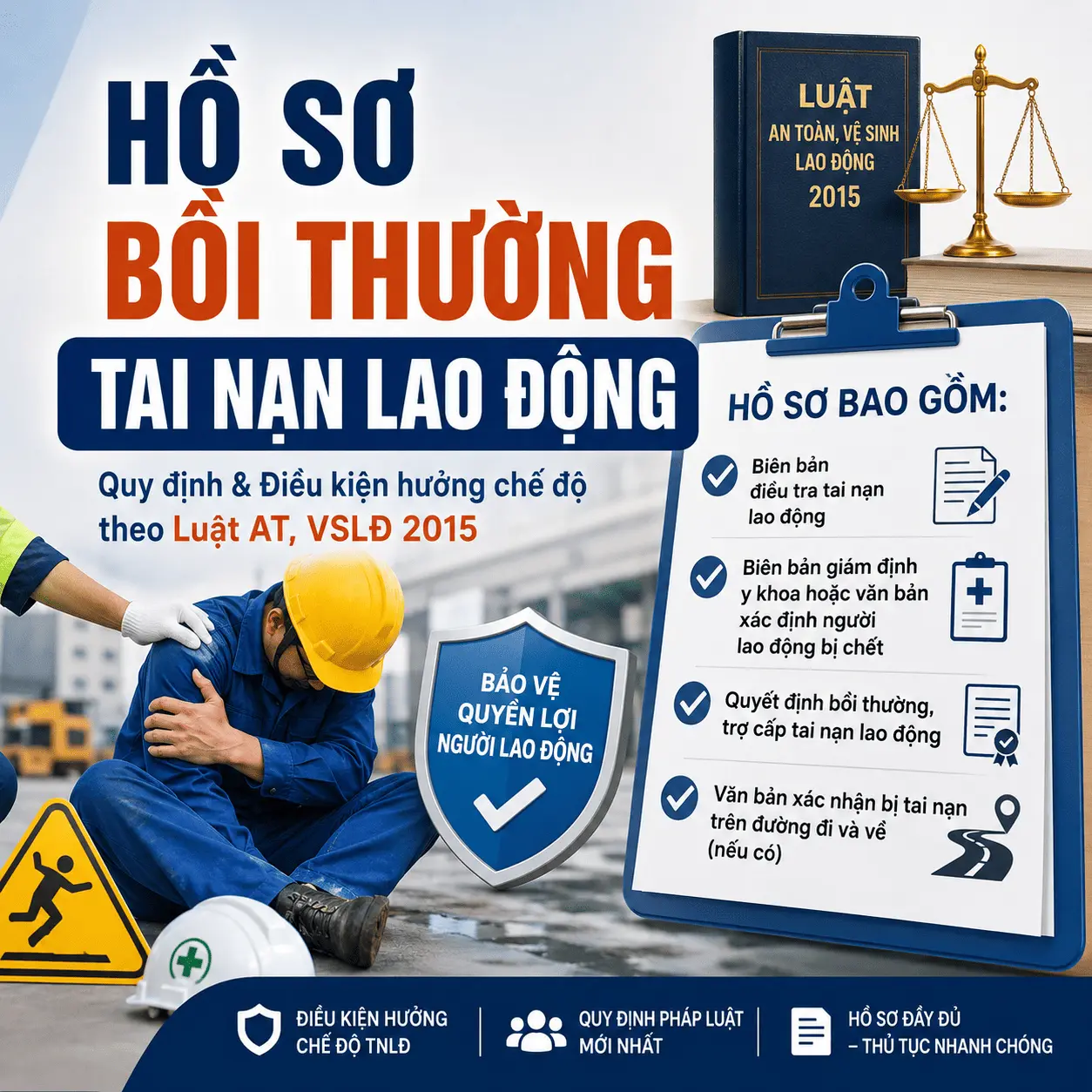 HỒ SƠ BỒI THƯỜNG TAI NẠN LAO ĐỘNG BAO GỒM NHỮNG GÌ? ĐIỀU KIỆN ĐỂ ĐƯỢC HƯỞNG CHẾ ĐỘ TAI NẠN LAO ĐỘNG LÀ GÌ?