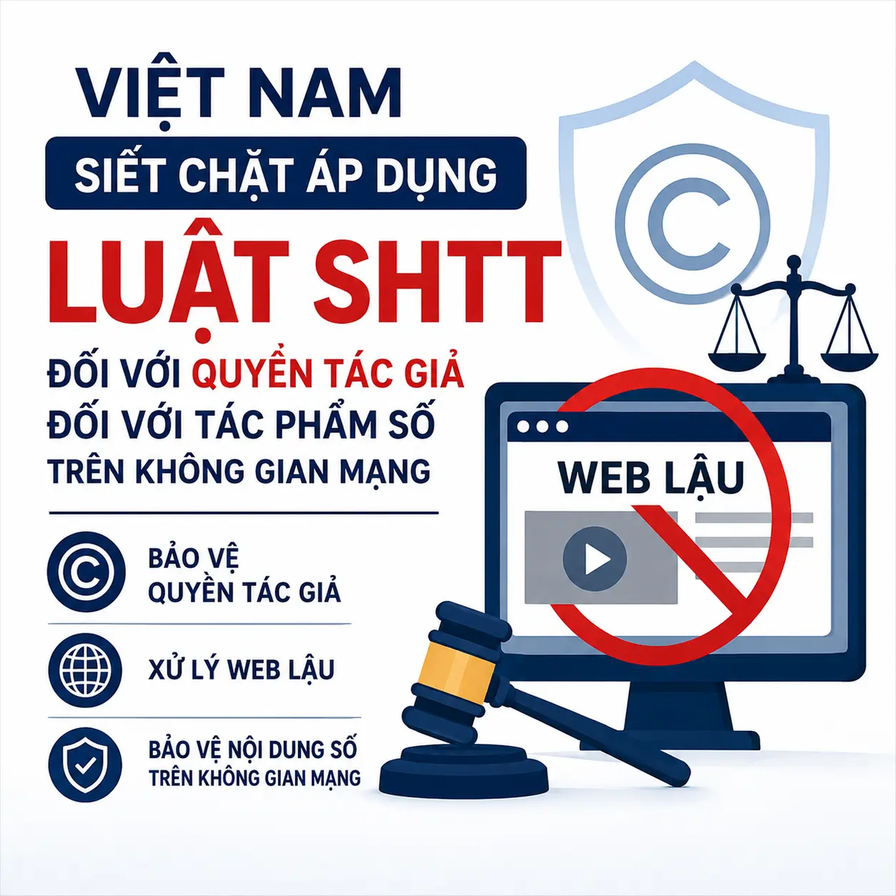 VIỆT NAM SIẾT CHẶT ÁP DỤNG LUẬT SHTT VỀ QUYỀN TÁC GIẢ ĐỐI VỚI TÁC PHẨM SỐ TRÊN KHÔNG GIAN MẠNG VÀ “TRIỆT PHÁ WEB LẬU”: NGUYÊN NHÂN VÀ CÁC QUY ĐỊNH PHÁP LUẬT LIÊN QUAN